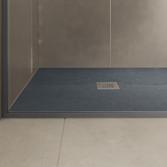 1200x800mm Stone Resin Anthracite Slate Effect Rectangular Shower Tray with Grate - Siltei