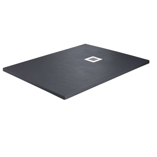 1200x800mm Stone Resin Anthracite Slate Effect Rectangular Shower Tray with Grate - Siltei