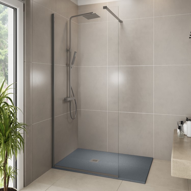 1200x800mm Rectangular Shower Tray with Grate - Anthracite Stone Resin Slate Effect - Sileti