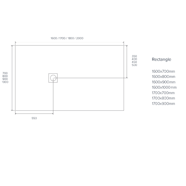 1700x800mm Stone Resin White Slate Effect Rectangular Shower Tray with Grate - Siltei