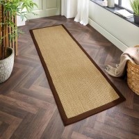 Sisal Beige Runner Rug with Brown Border - 200 x 67 cm - Sisal - Origins