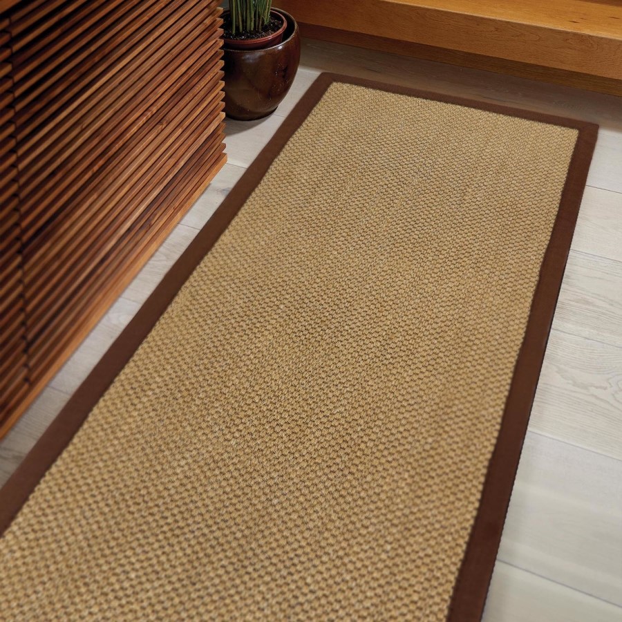 Sisal Beige Runner Rug with Brown Border - 200 x 67 cm - Sisal - Origins