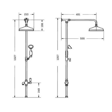 GRADE A2 - Traditional Round Riser Rail Shower with Diverter & Slide Rail Kit