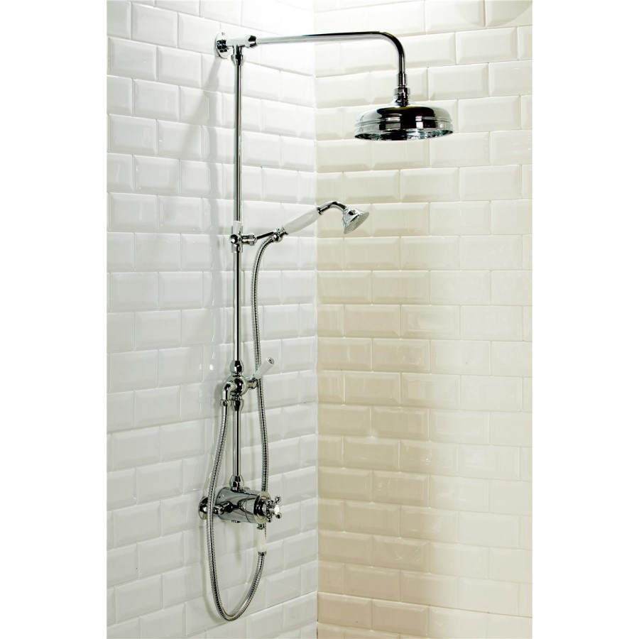 GRADE A2 - Traditional Round Riser Rail Shower with Diverter & Slide Rail Kit