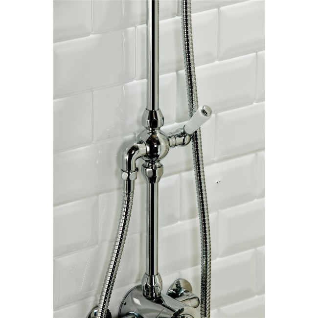 GRADE A1 - Traditional Round Riser Rail Shower with Diverter & Slide Rail Kit