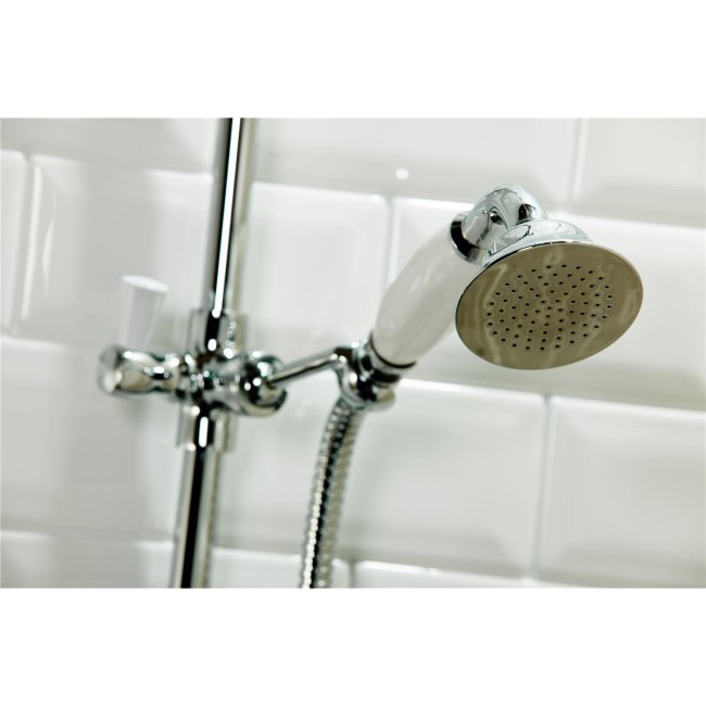 GRADE A1 - Traditional Round Riser Rail Shower with Diverter & Slide Rail Kit