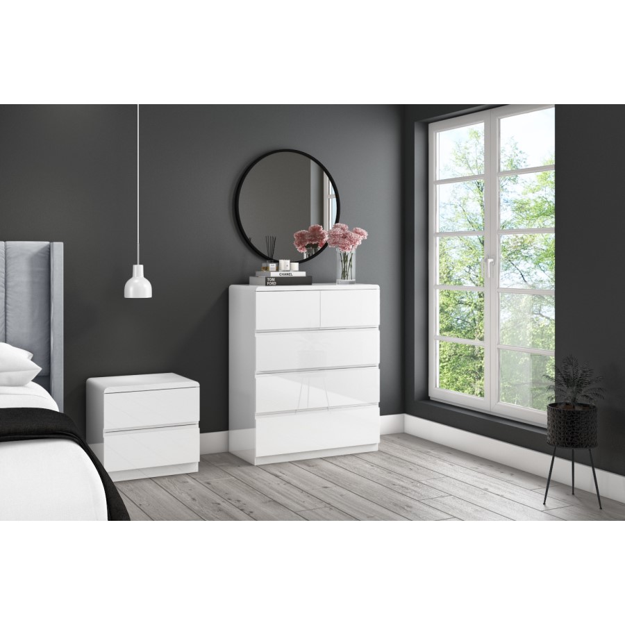 Skylar White Gloss Chest of Drawers - 5 Drawer Chest
