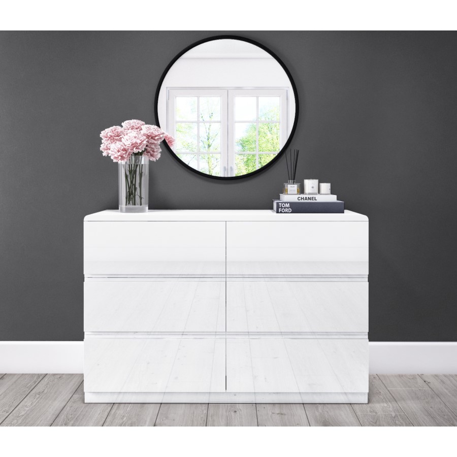 Skylar White Gloss Chest of Drawers - 6 Drawer Chest