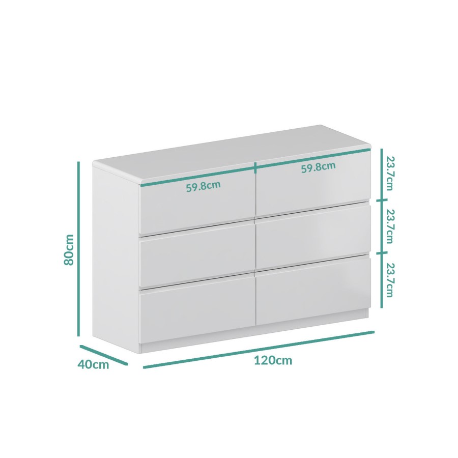 Skylar White Gloss Chest of Drawers - 6 Drawer Chest