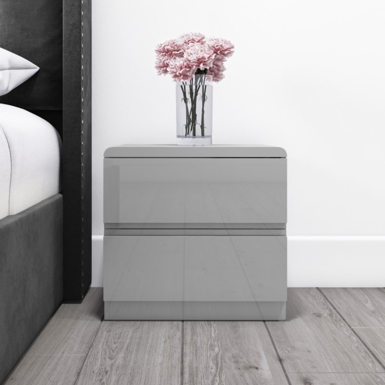 Skylar Grey Gloss Bedside Table - 2 Drawer