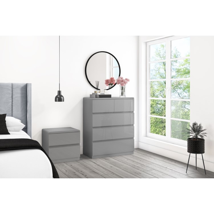 Skylar Grey Gloss Bedside Table - 2 Drawer