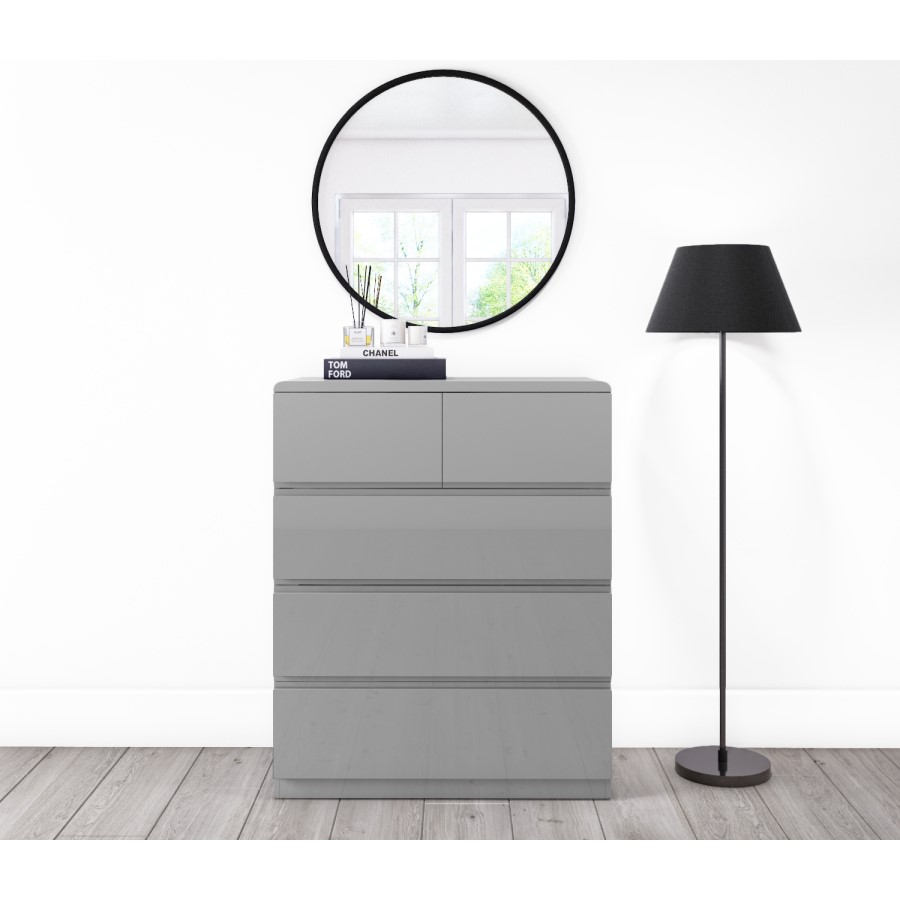 Skylar Grey Gloss Chest of Drawers - 5 Drawer Chest
