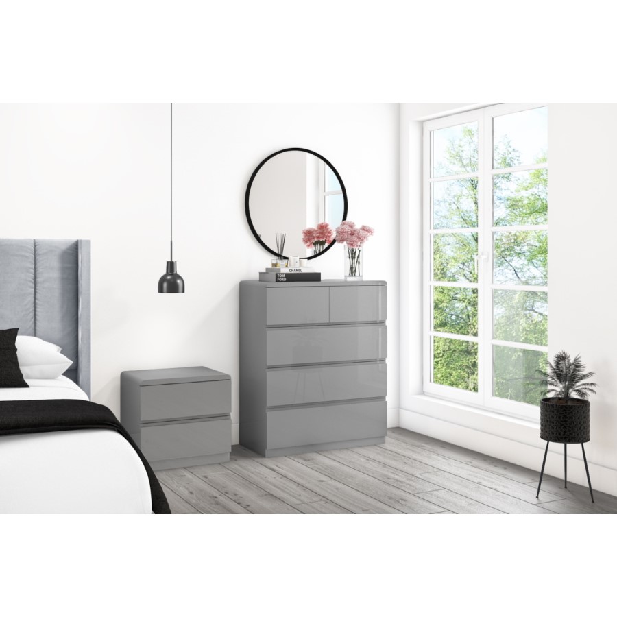 Skylar Grey Gloss Chest of Drawers - 5 Drawer Chest