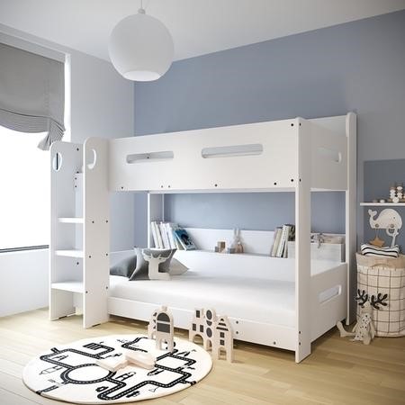 White bunk beds with shelves discount