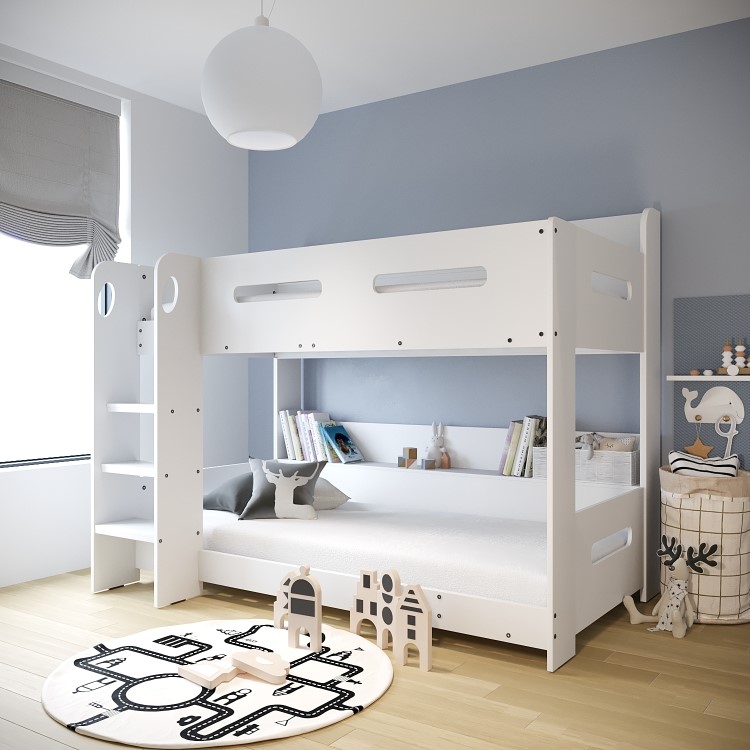 GRADE A1 - White Wooden Bunk Bed with Shelves - Sky