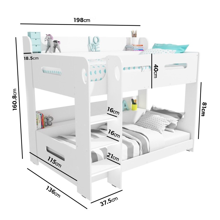 GRADE A1 - White Wooden Bunk Bed with Shelves - Sky