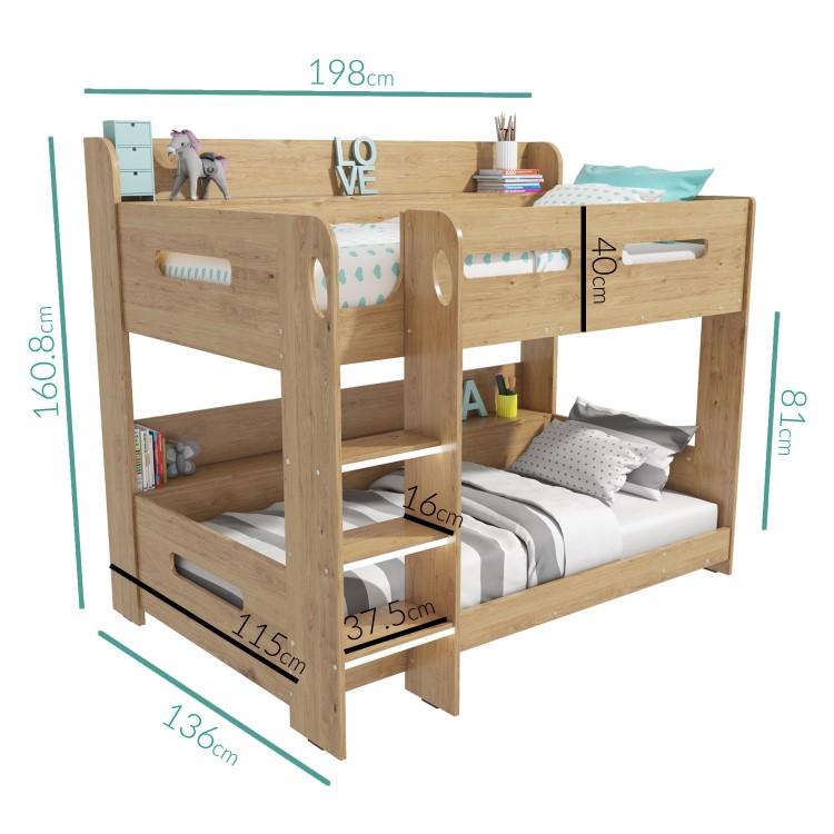 Sky Bunk Bed in Oak - Ladder Can Be Fitted Either Side!