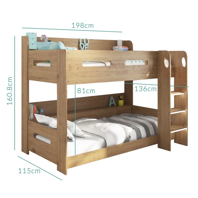 Sky Bunk Bed in Oak - Ladder Can Be Fitted Either Side!