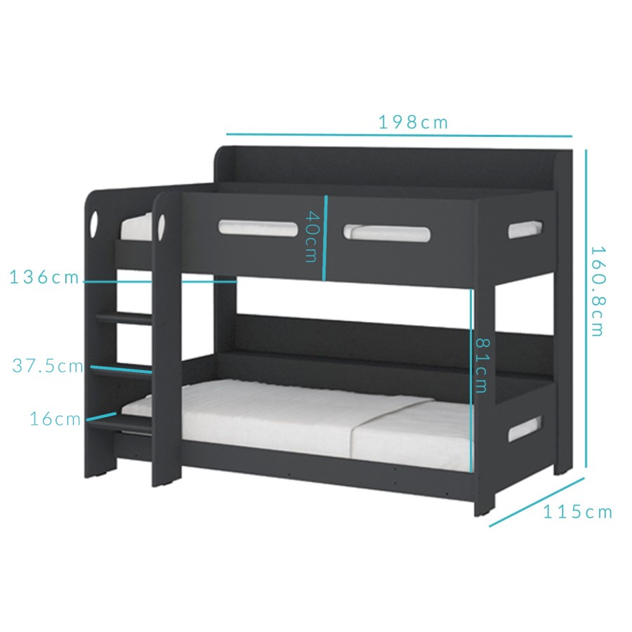Sky Bunk Bed in Dark Grey - Ladder Can Be Fitted Either Side!