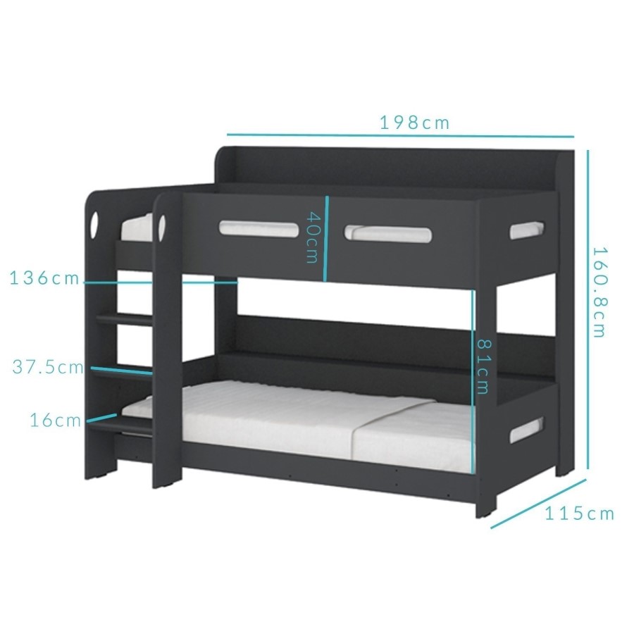 GRADE A2 - Sky Bunk Bed in Dark Grey - Ladder Can Be Fitted Either Side!