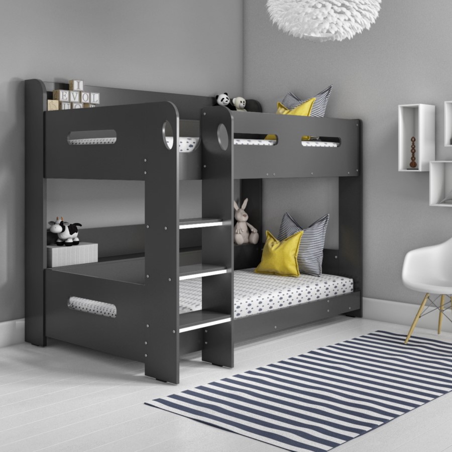 GRADE A2 - Sky Bunk Bed in Dark Grey - Ladder Can Be Fitted Either Side!