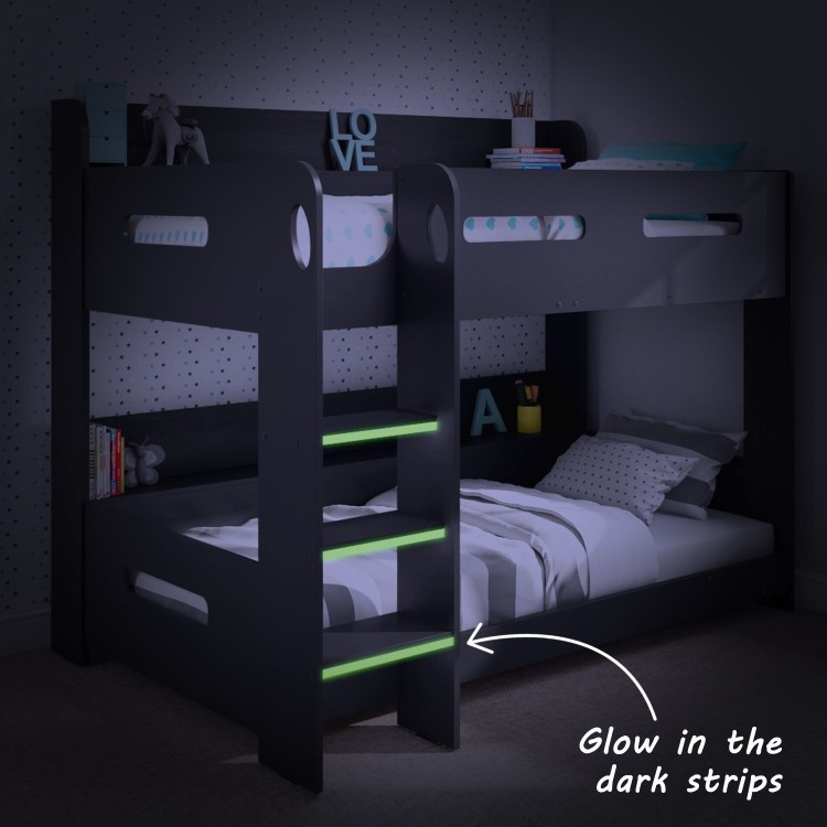 Dark Grey Bunk Bed with Storage Shelves - Ladder Can Be Fitted Either Side