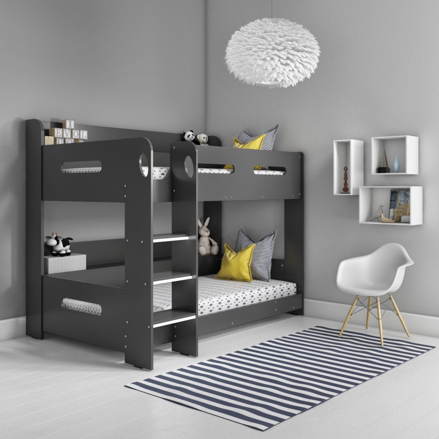 GRADE A2 - Sky Bunk Bed in Dark Grey - Ladder Can Be Fitted Either Side!