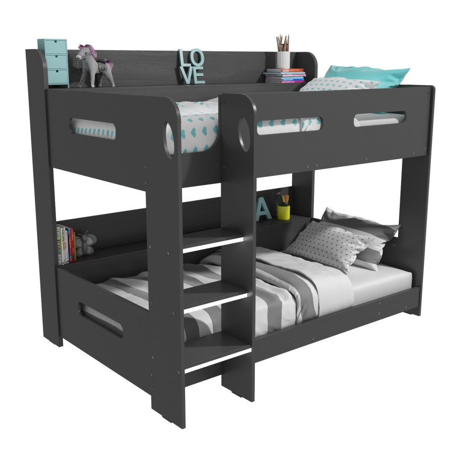 Dark Grey Bunk Bed with Shelves - Sky