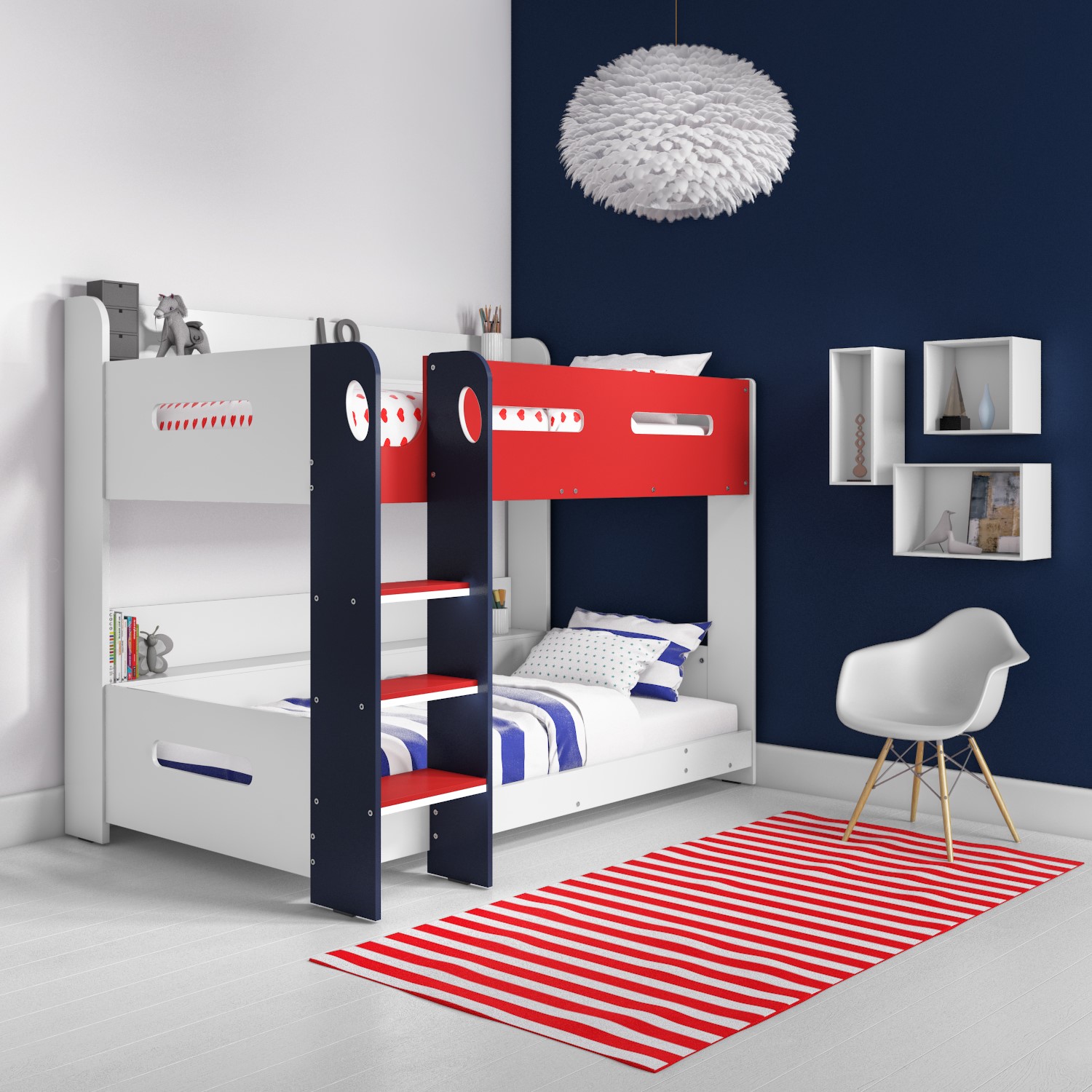 GRADE A1 Sky Bunk Bed in White Red and Blue Ladder Can Be Fitted