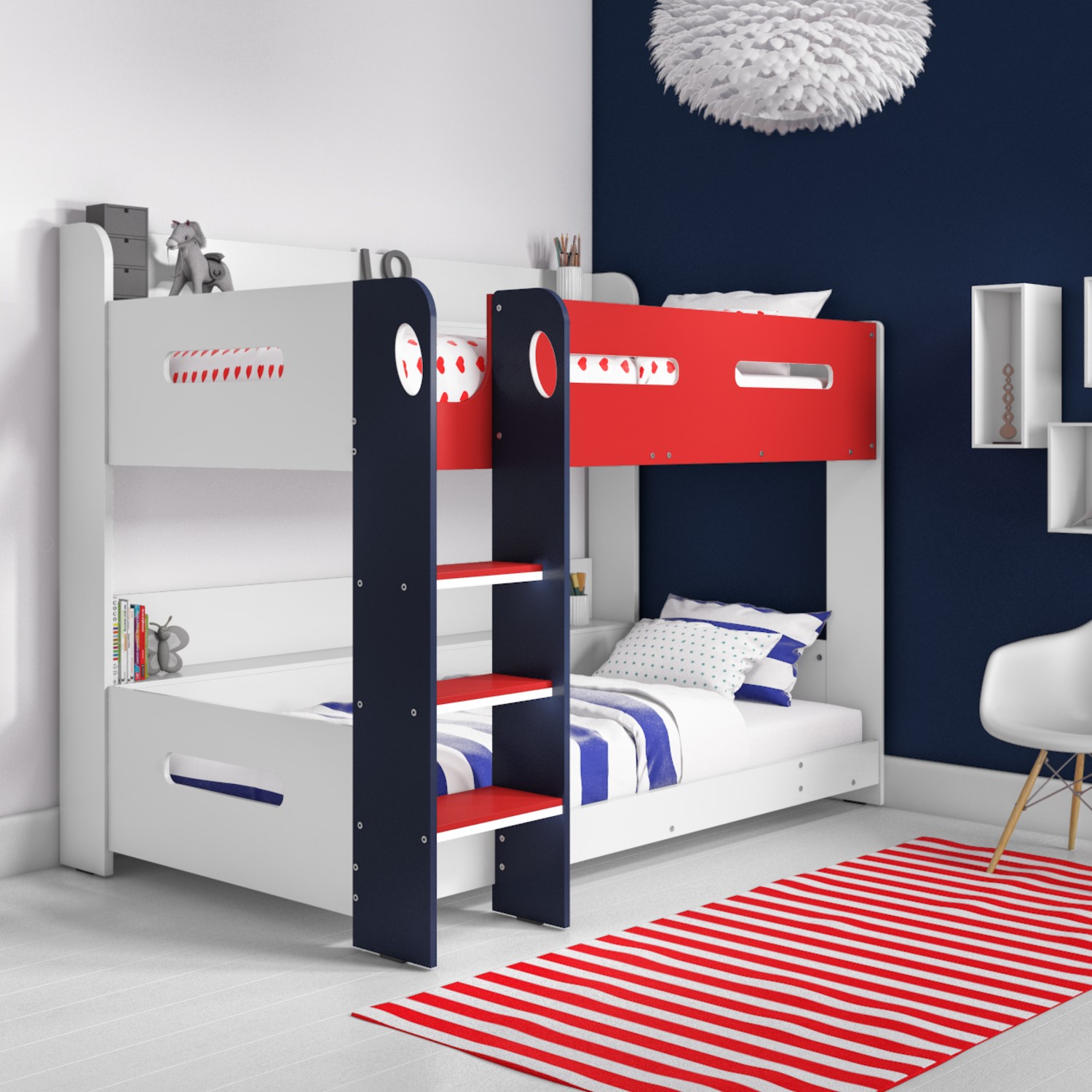 GRADE A1 Sky Bunk Bed in White Red and Blue Ladder Can Be Fitted Either Side! Furniture123