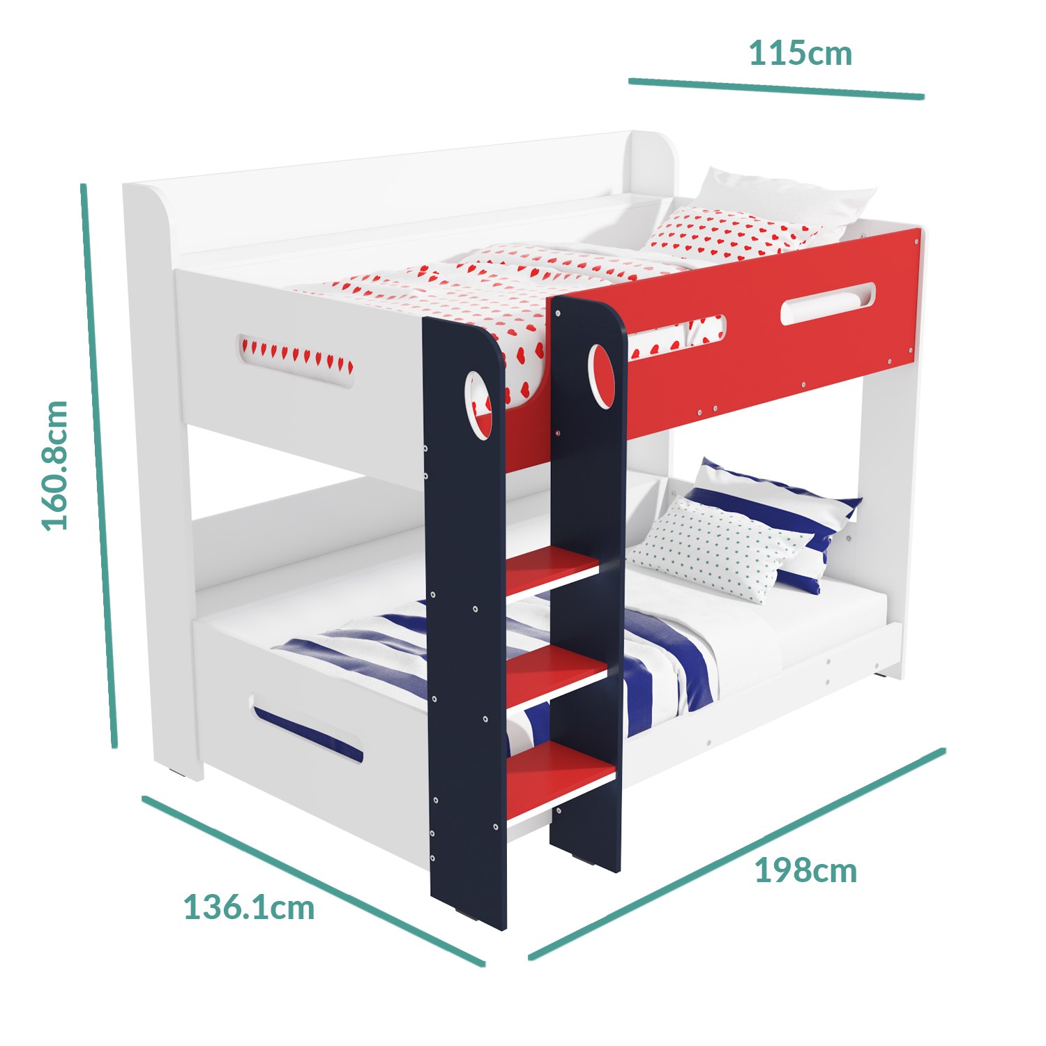 GRADE A1 Sky Bunk Bed in White Red and Blue Ladder Can Be Fitted Either Side! Furniture123