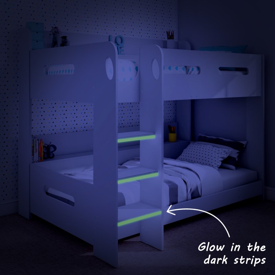 Red White and Blue Wooden Bunk Bed with Shelves - Sky