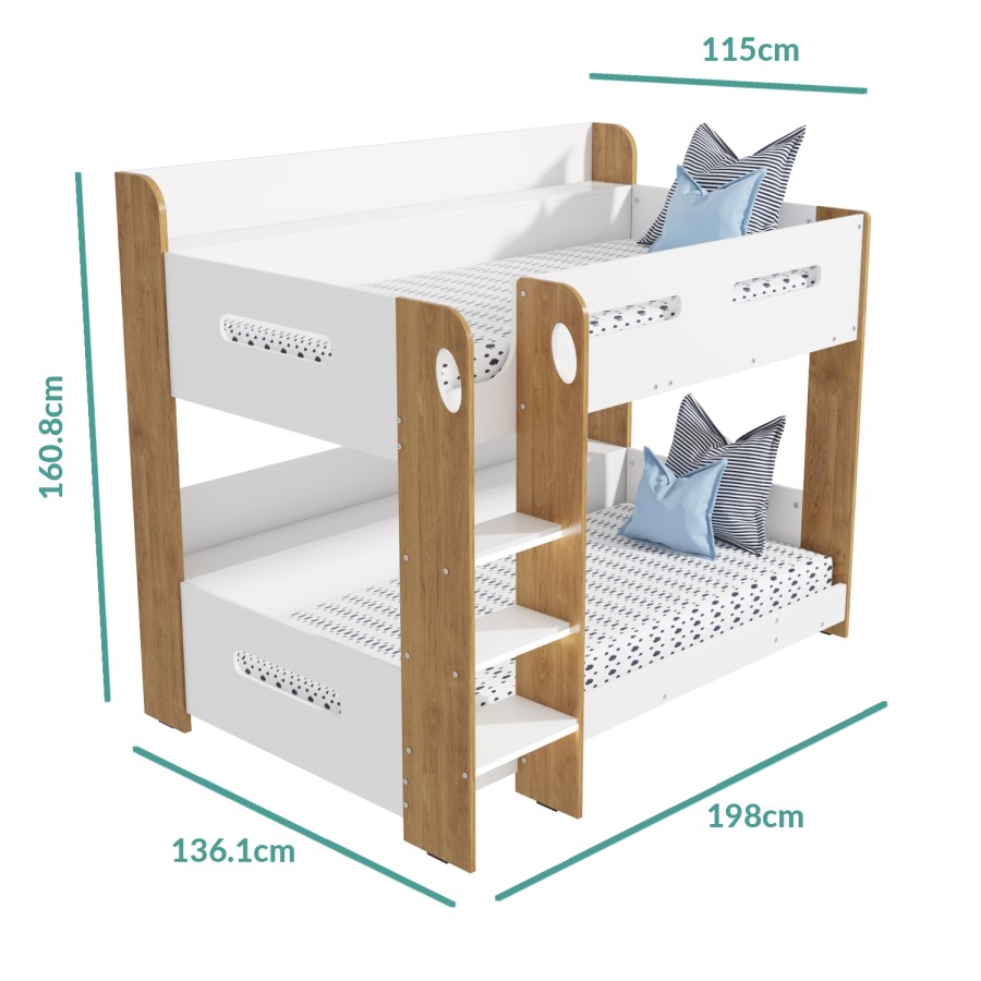 GRADE A1 - Sky Bunk Bed in White and Oak - Ladder Can Be Fitted Either Side!