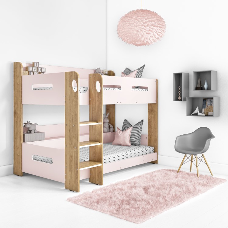 GRADE A1 - Sky Bunk Bed in Pink and Oak - Ladder Can Be Fitted Either Side!