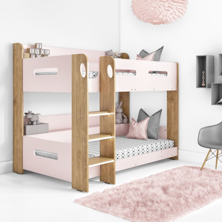 GRADE A1 - Sky Bunk Bed in Pink and Oak - Ladder Can Be Fitted Either Side!