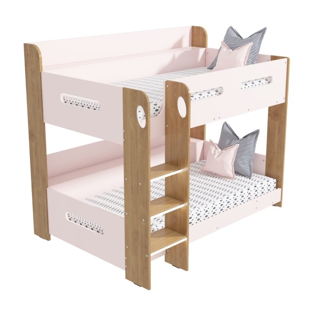 Pink and Oak Bunk Bed with Shelves - Sky