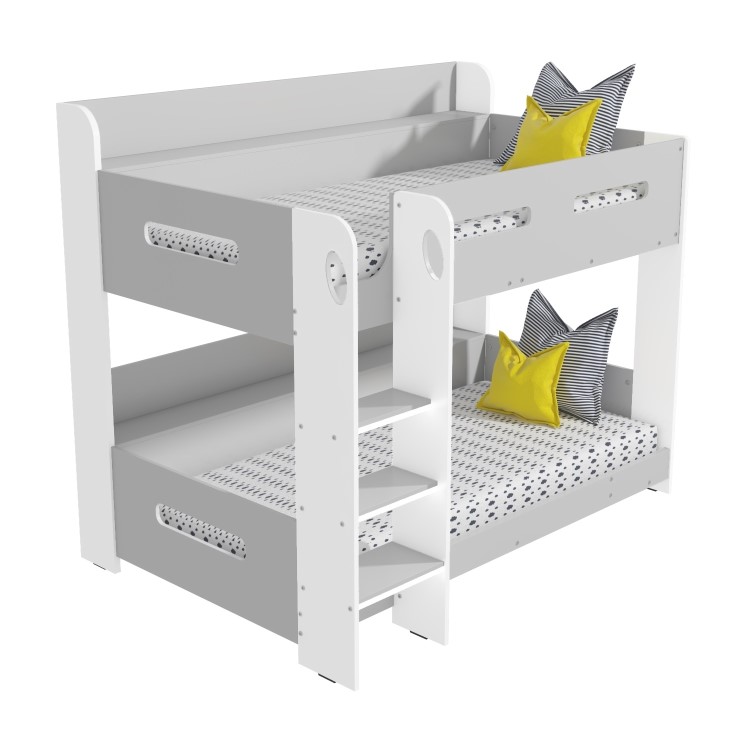 Grey and White Bunk Bed with Shelves - Sky