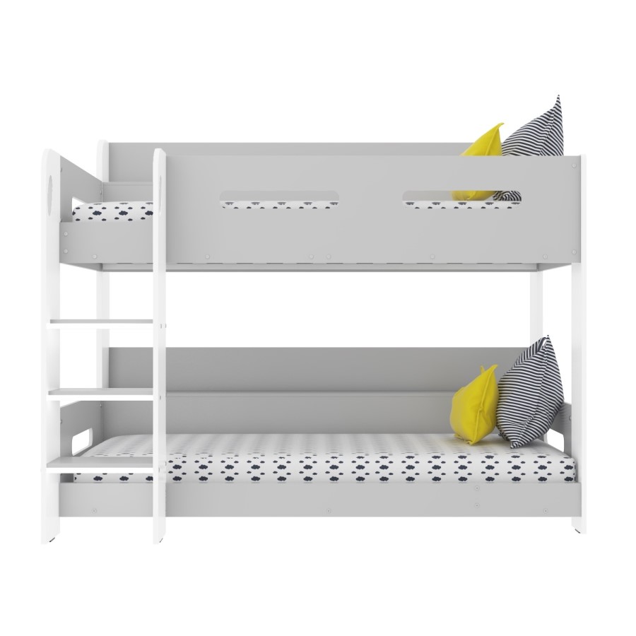 Grey and White Wooden Bunk Bed with Shelves - Sky