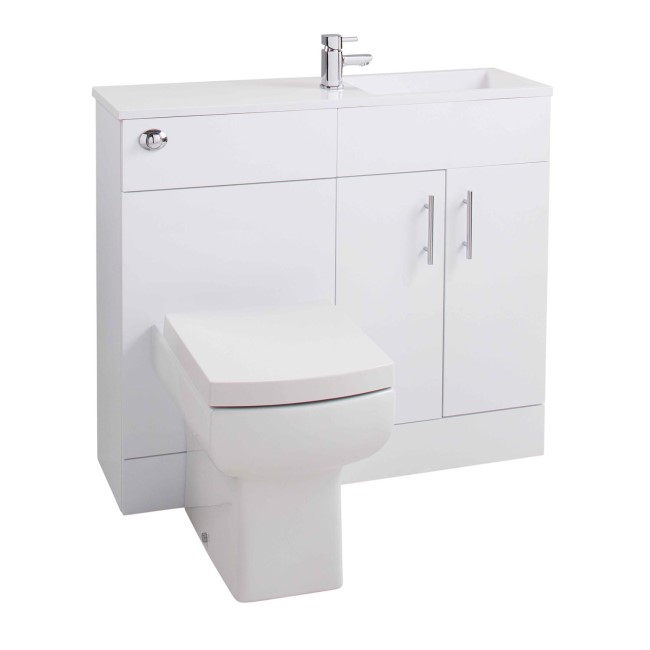 White Slim Line Right Hand Basin & Vanity Unit Furniture Suite - W995mm