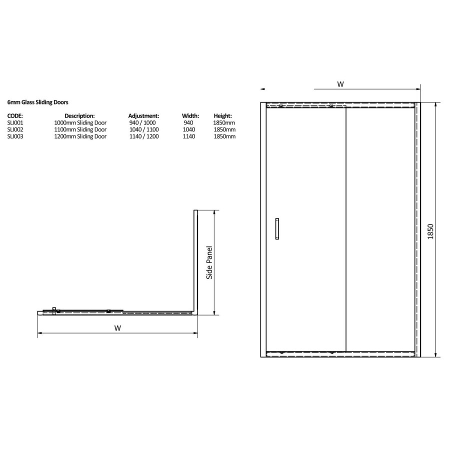 Glass Sliding Shower Door 1100mm - 6mm Glass- Claritas Range