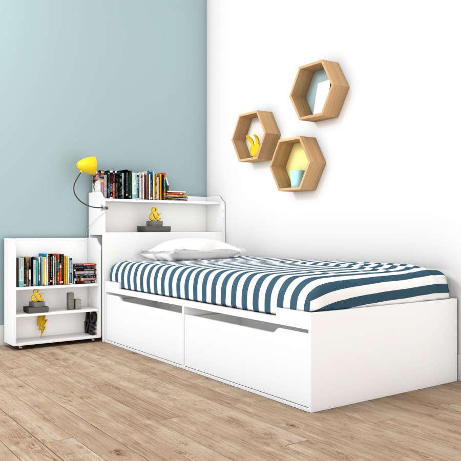 GRADE A1 - Sloan White Cabin Bed with Storage Headboard and Underbed Drawers