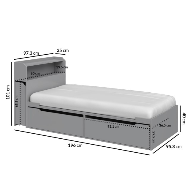 Grey Cabin Bed with Storage Shelves and Underbed Drawers - Sloan