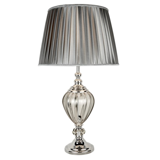 GRADE A1 - Box Opened Greyson Table Lamp with Chrome & Glass Base and Pewter Pleated Light Shade