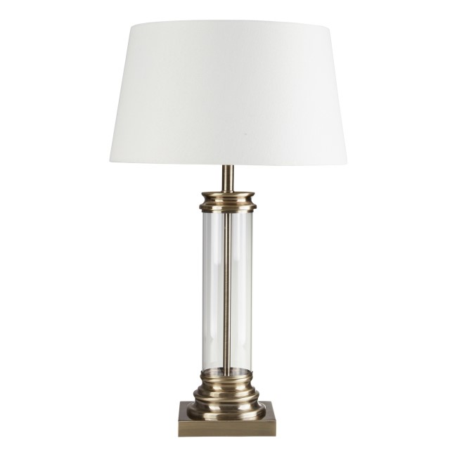 Antique Brass & Glass Column Table Lamp - Searchlight