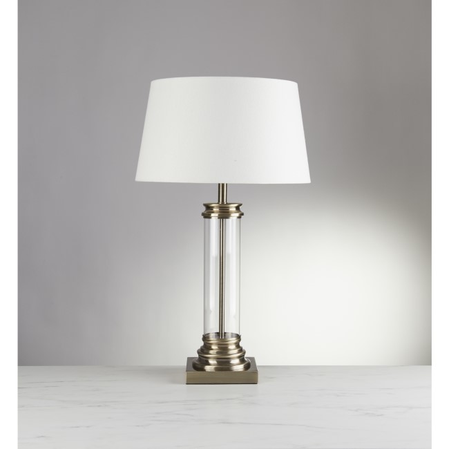 Antique Brass & Glass Column Table Lamp - Searchlight