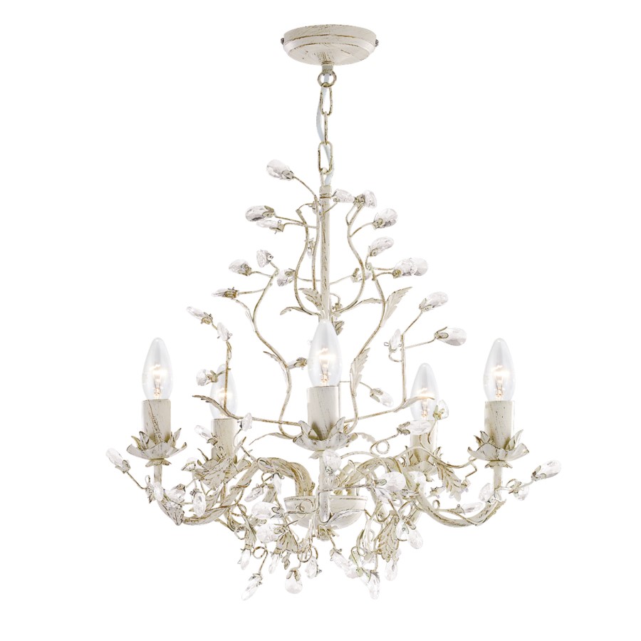 GRADE A1 - 5 Light Chandelier Ceiling Light in Cream & Gold with Crystal - Almadite Range