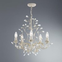 GRADE A1 - 5 Light Chandelier Ceiling Light in Cream & Gold with Crystal - Almadite Range
