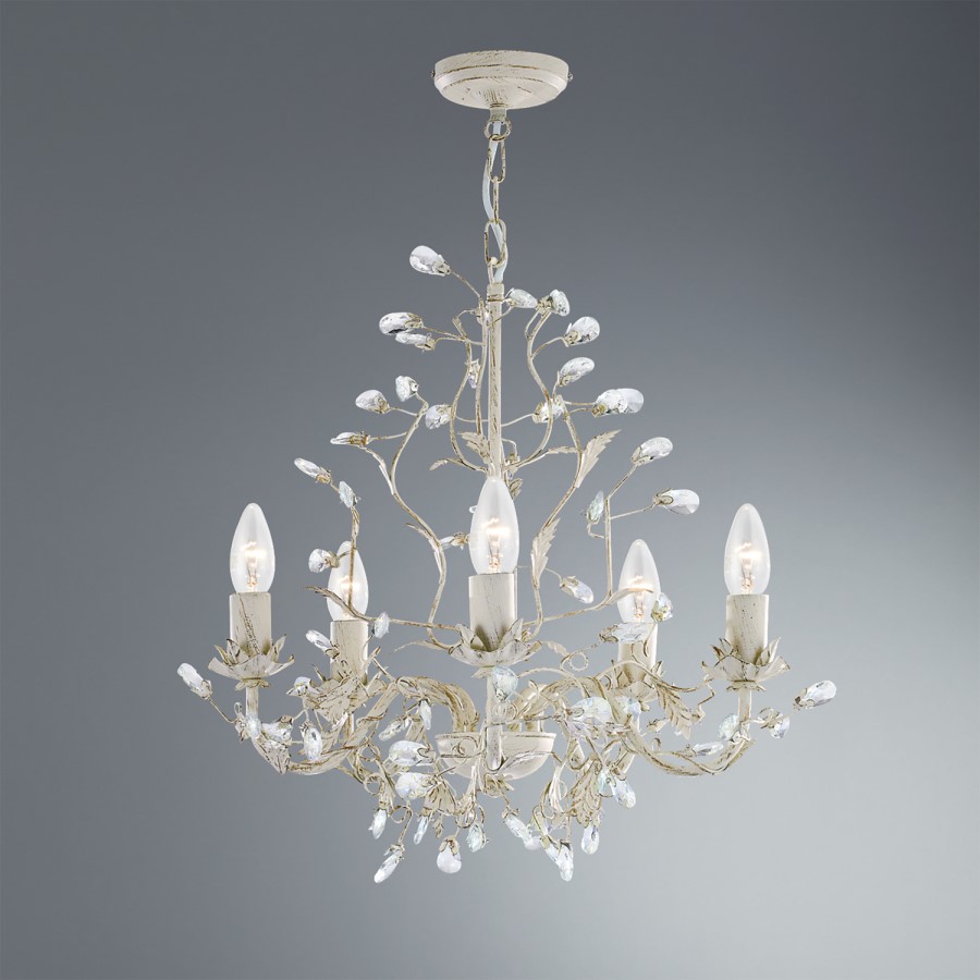 GRADE A1 - 5 Light Chandelier Ceiling Light in Cream & Gold with Crystal - Almadite Range