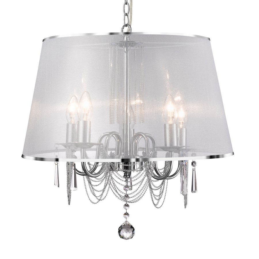 5 Candle Light Chandelier with Shade & Crystal Chains - Searchlight