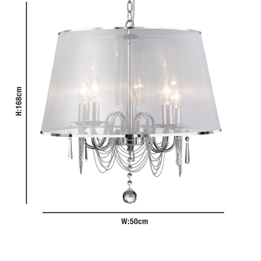 5 Candle Light Chandelier with Shade & Crystal Chains - Searchlight
